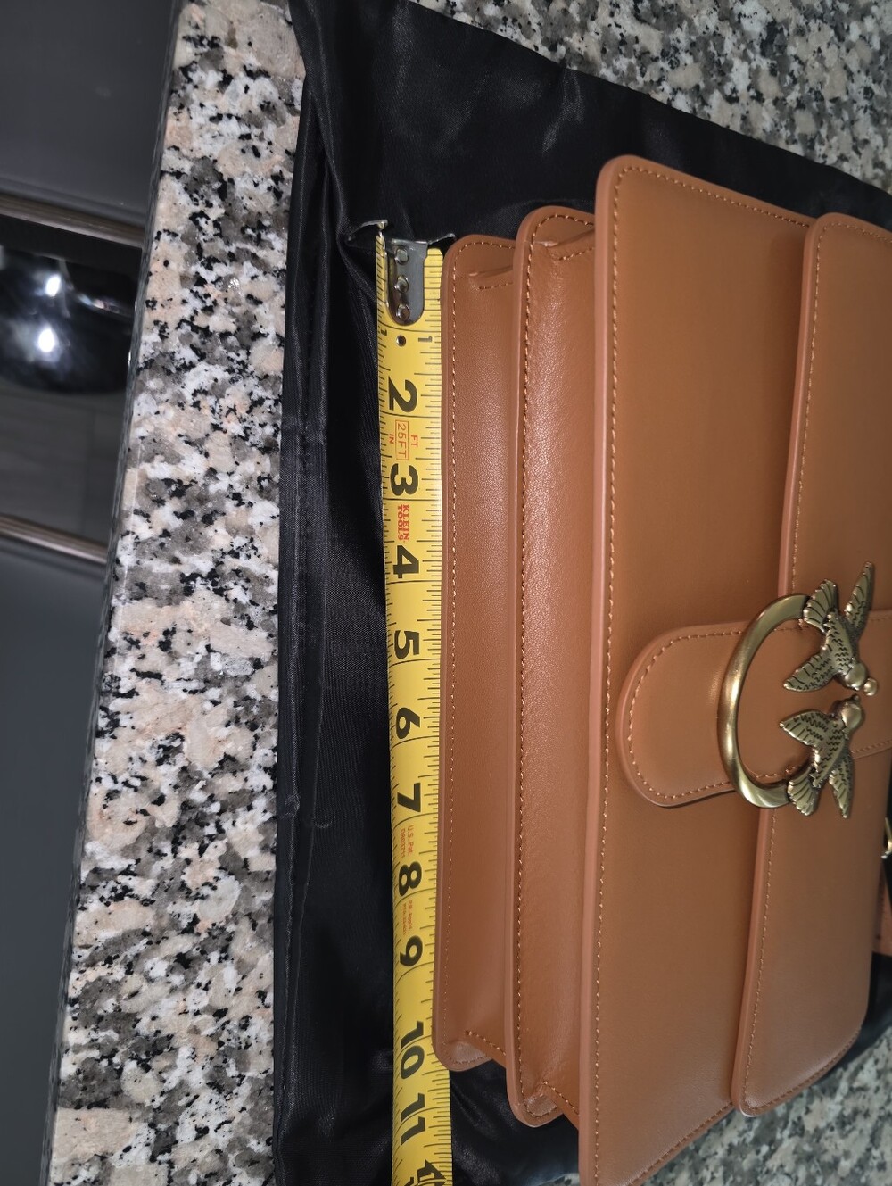 Pinko Tan Leather Shoulder Bag with Gold Chain and Bird Clasp - Picture 5 of 7